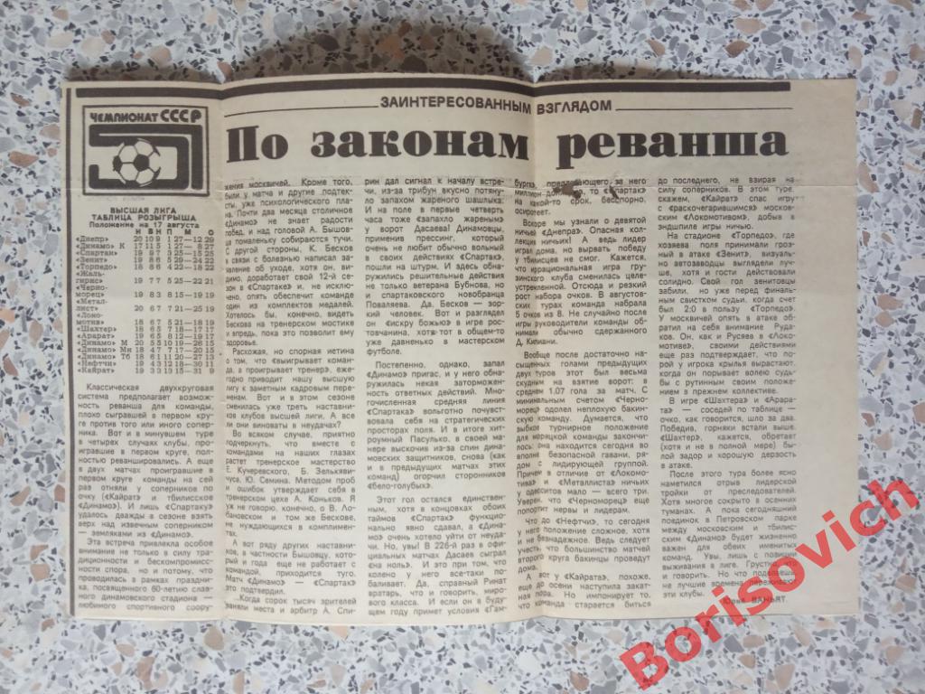 Спартак Москва - Динамо Москва 13-08-1988 Статья По законам реванша