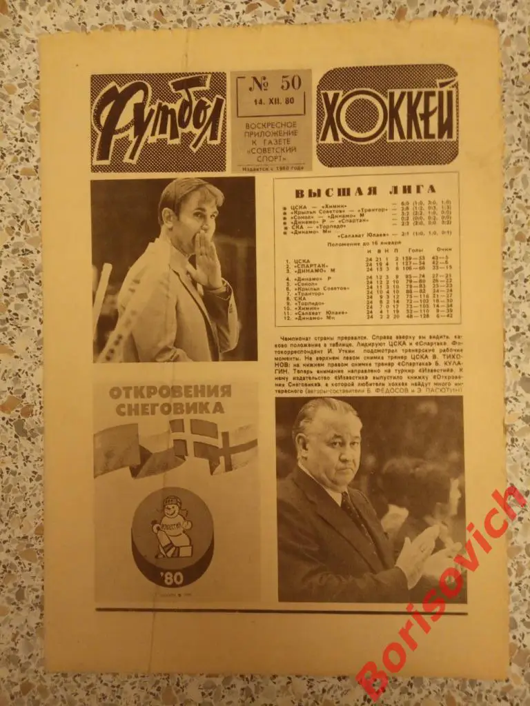 Футбол Хоккей N 50 1980 Приз Известий Спартак Динамо Москва