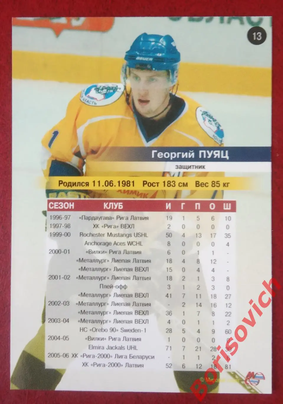 Георгий Пуяц Химик Московская область N 13 Сезон 2006-2007 1