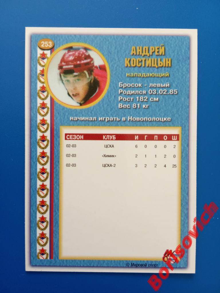 Андрей Костицын ЦСКА Москва Суперлига Сезон 2003-2004 N 253 1