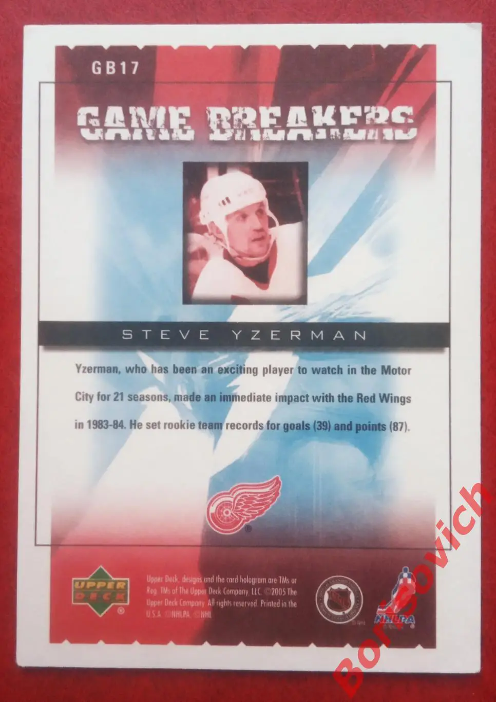 Карточка НХЛ / NHL Стив Айзерман / Steve Yzerman Детройт Ред Уингз N GB 17 1