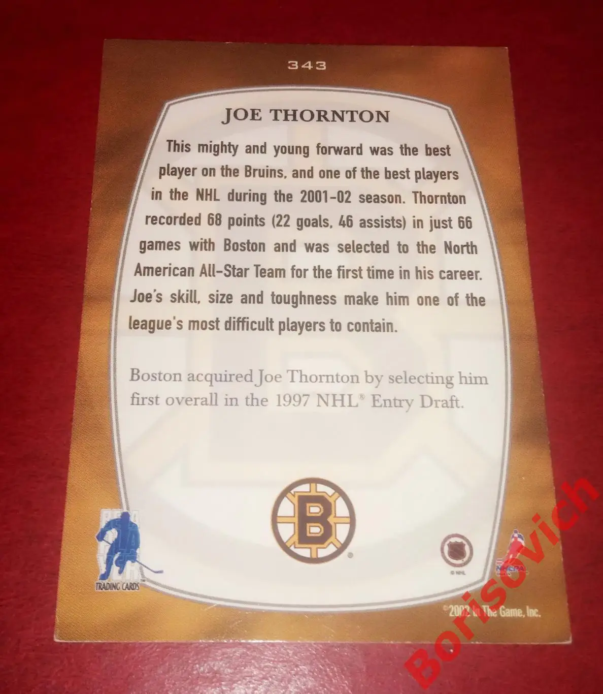 Карточка НХЛ / NHL Джо Торнтон / Joe Thornton Бостон Брюинз N 343 1