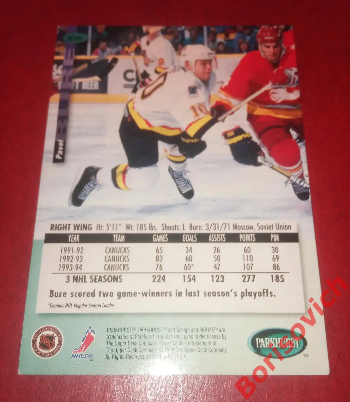 Карточка НХЛ / NHL Павел Буре / Pavel Bure Ванкувер Кэнакс N SE 187 1