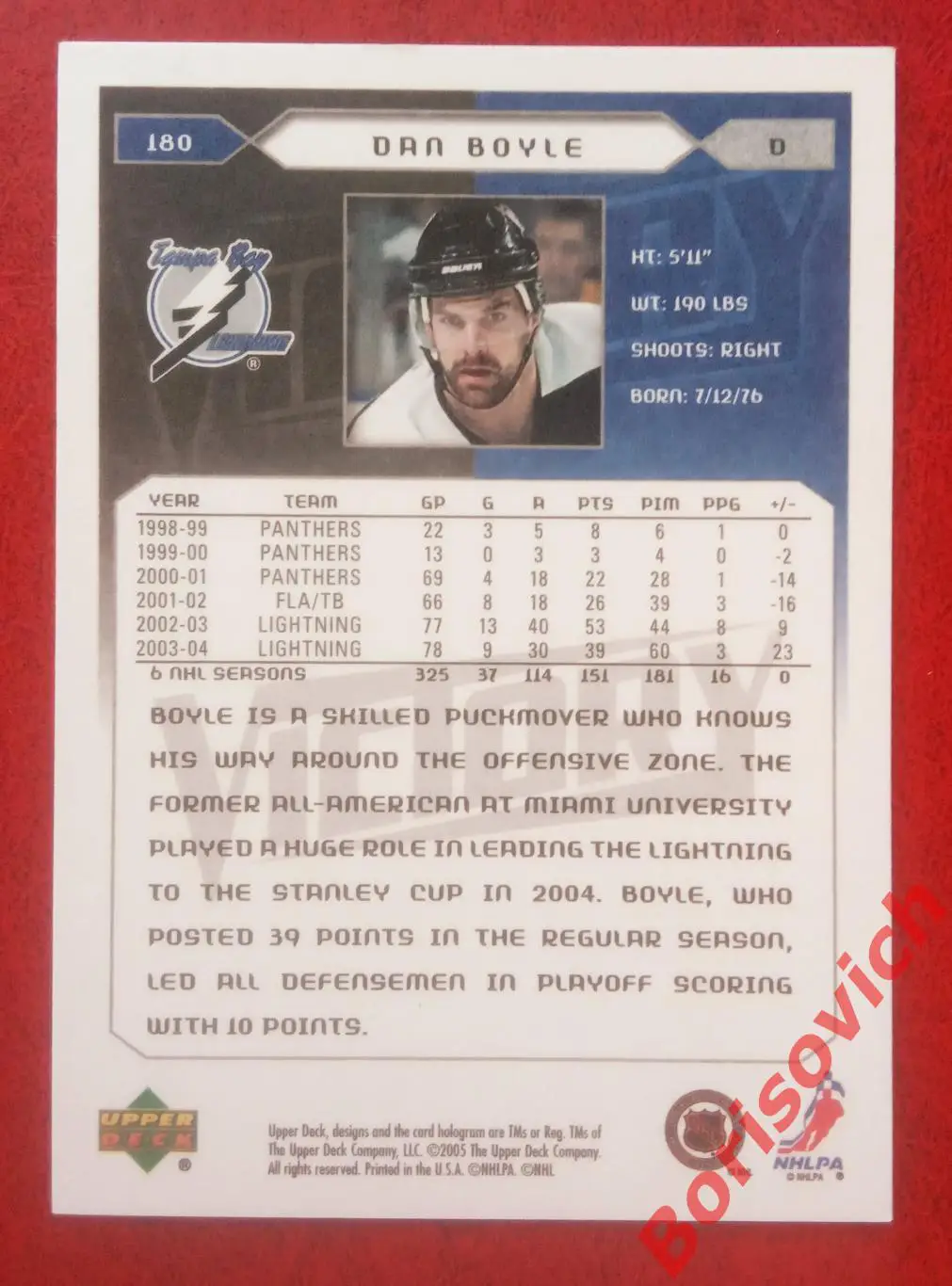 Карточка НХЛ / NHL Дэн Бойл / Dan Boyle Тампа Бэй Лайтинг N 180 1