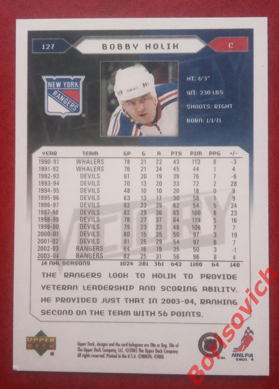 Карточка НХЛ / NHL Бобби Холик / Bobby Holik Нью Йорк Рейнджерс N 127 1