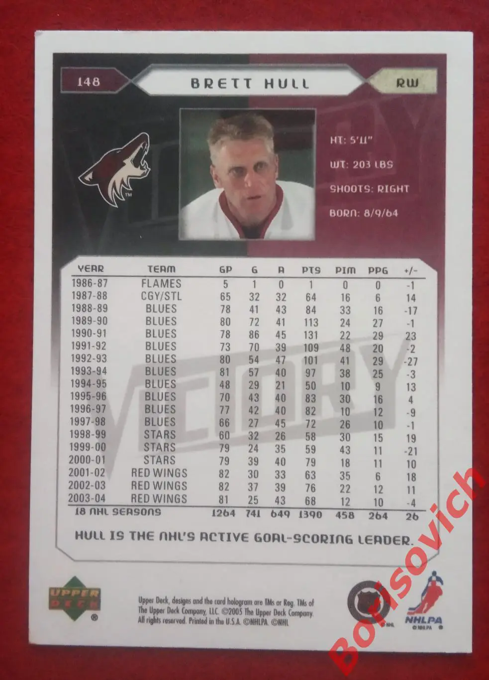 Карточка НХЛ / NHL Бретт Халл / Brett Hull Феникс Койотс N 148. 3 1