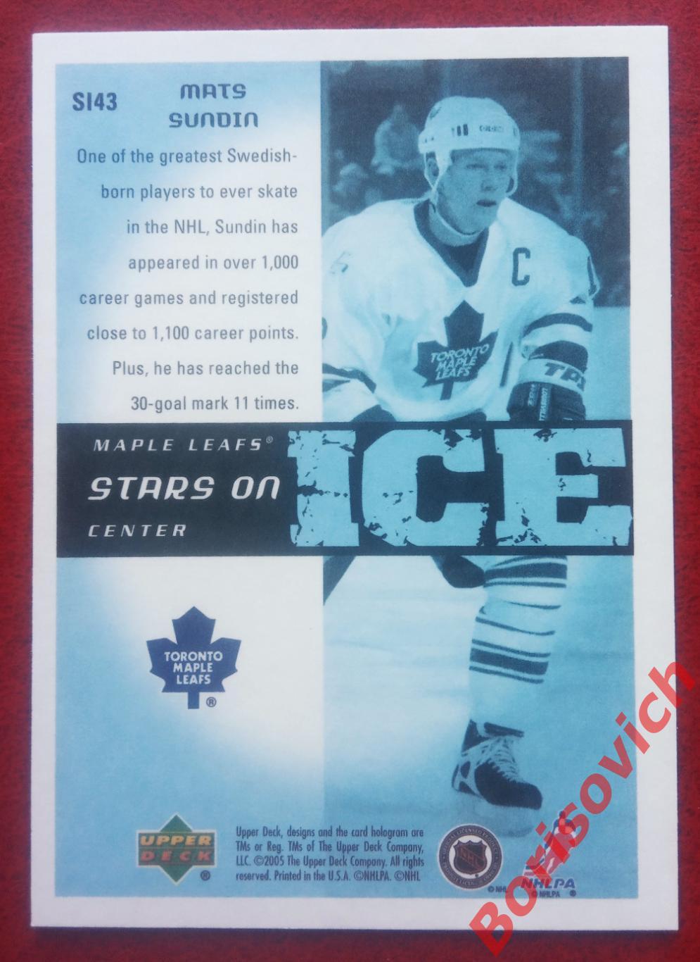 Карточка НХЛ / NHL Матс Сундин / Mats Sundin Торонто Мэйпл Лифс N SI 43 1
