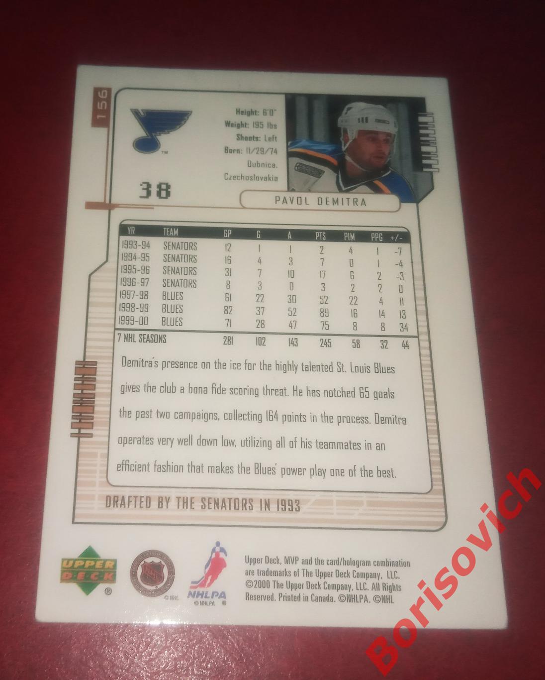 Карточка НХЛ / NHL Павел Демитра / Pavol Demitra Сент Луис Блюз N 156 1
