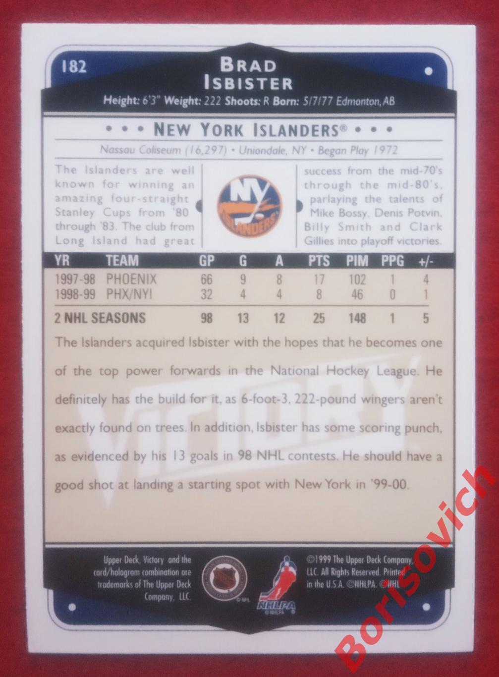 Карточка НХЛ / NHL Брэд Исбистер / Brad Isbister Нью Йорк Айлендерс N 182 1
