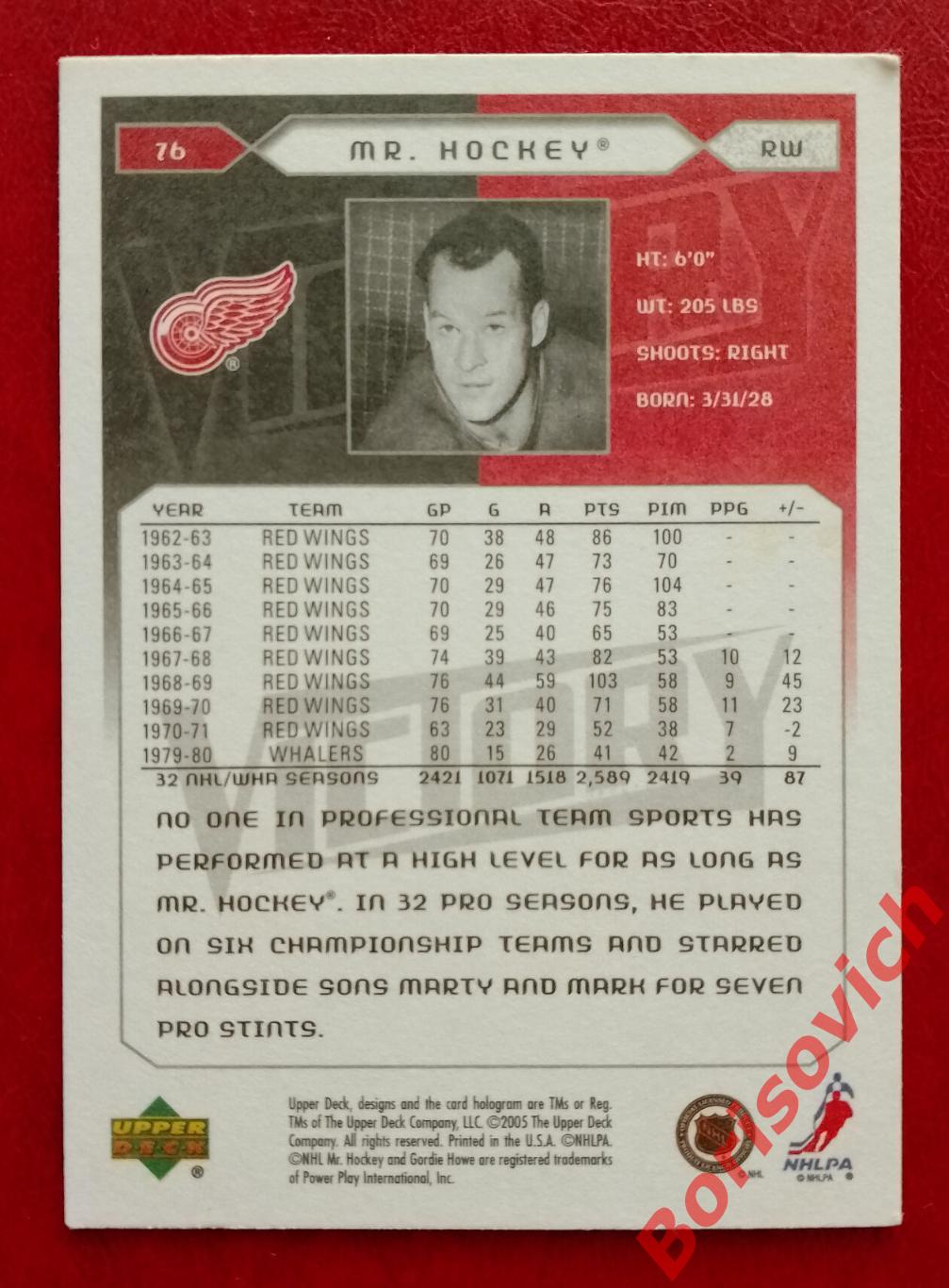 Карточка НХЛ / NHL Горди Хоу / Gordie Howe Mr. Hockey Детройт Рэд Уингз N 76 1
