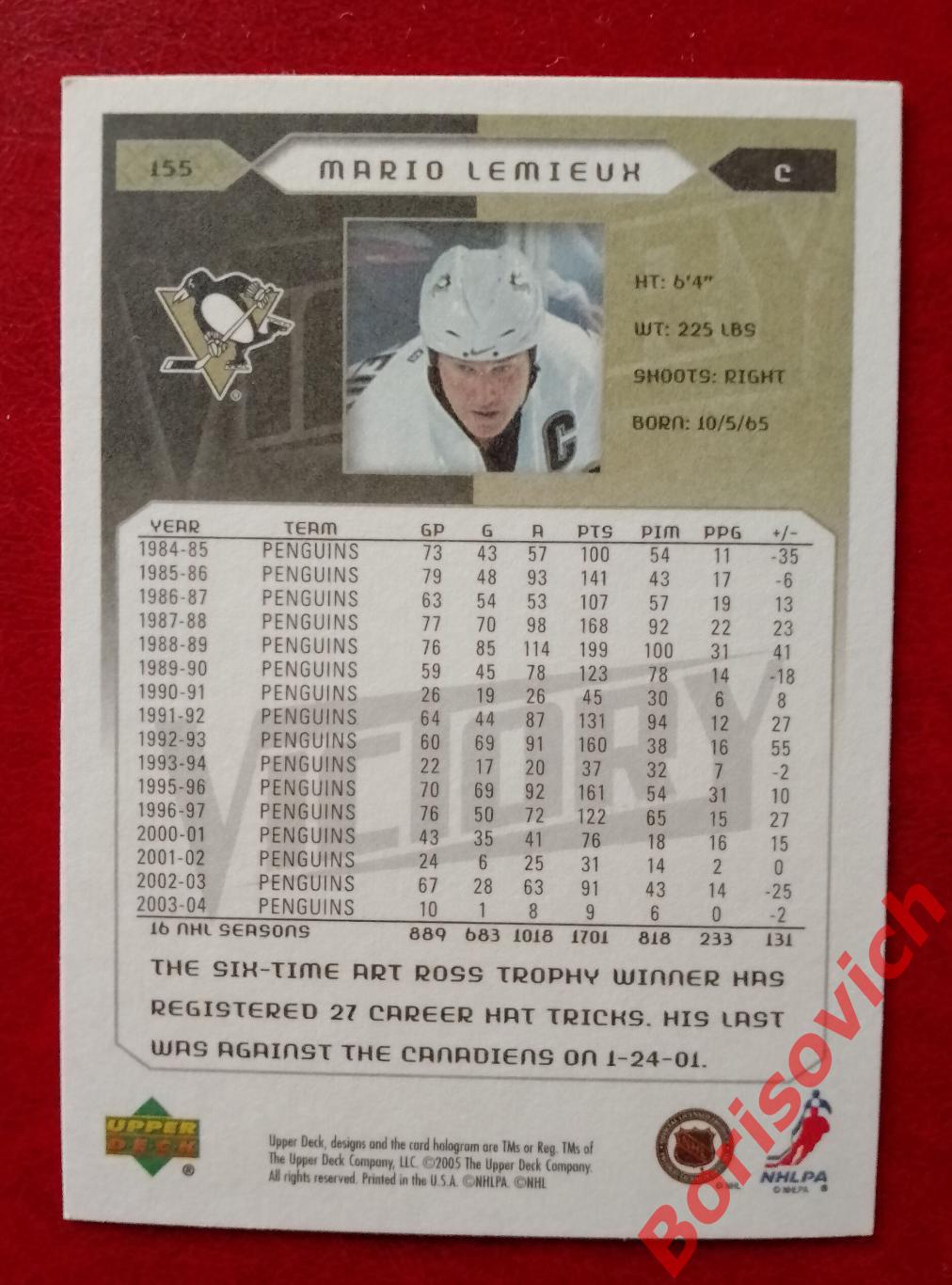 Карточка НХЛ / NHL Марио Лемье / Mario Lemieux Питтсбург Пингвинз N 155 1