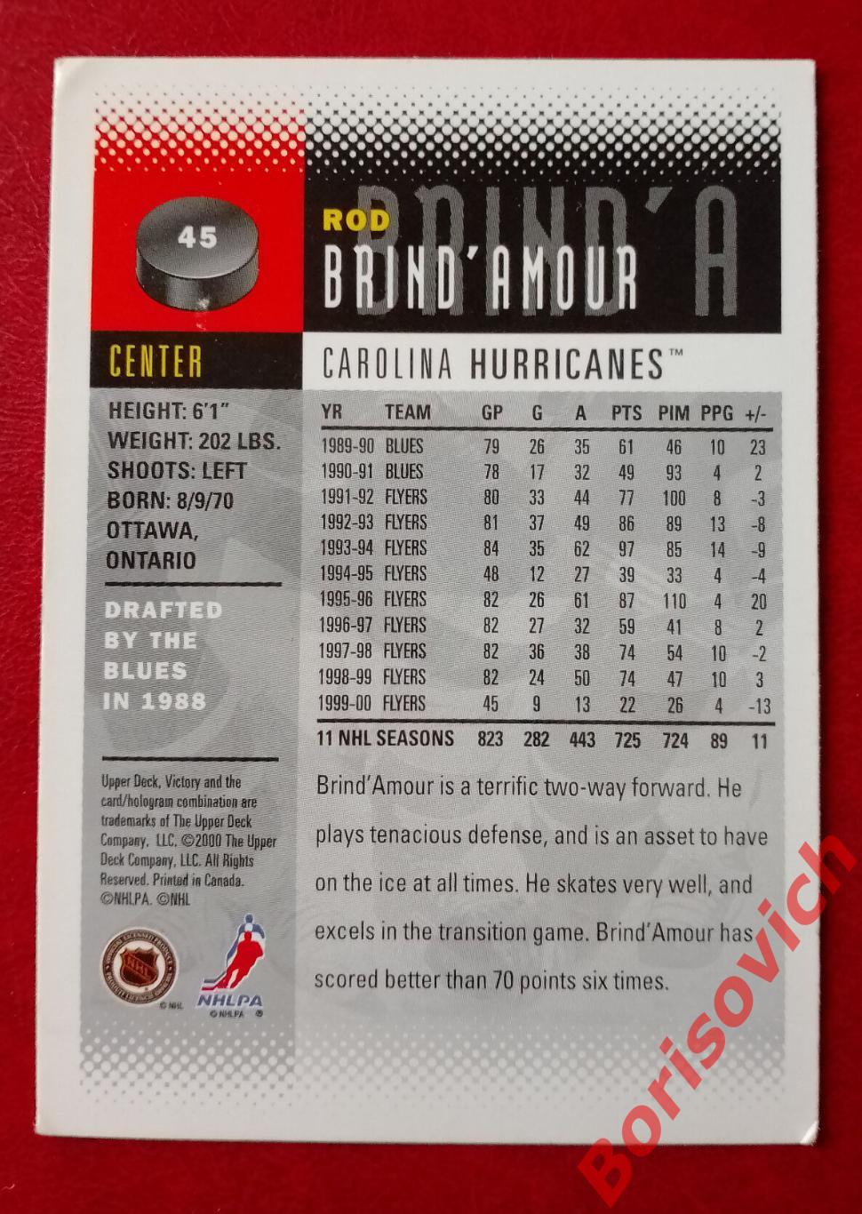 Карточка НХЛ / NHL Род Бриндамор / Rod Brindamour Королина Харрикейнз N 45 1