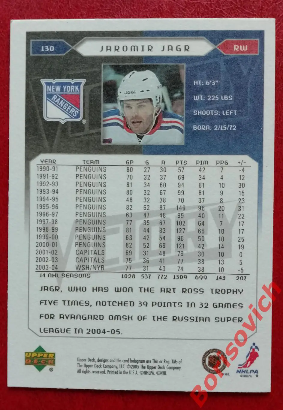 Карточка НХЛ / NHL Яромир Ягр / Jaromir Jagr Нью-Йорк Рейнджерс N 130 1
