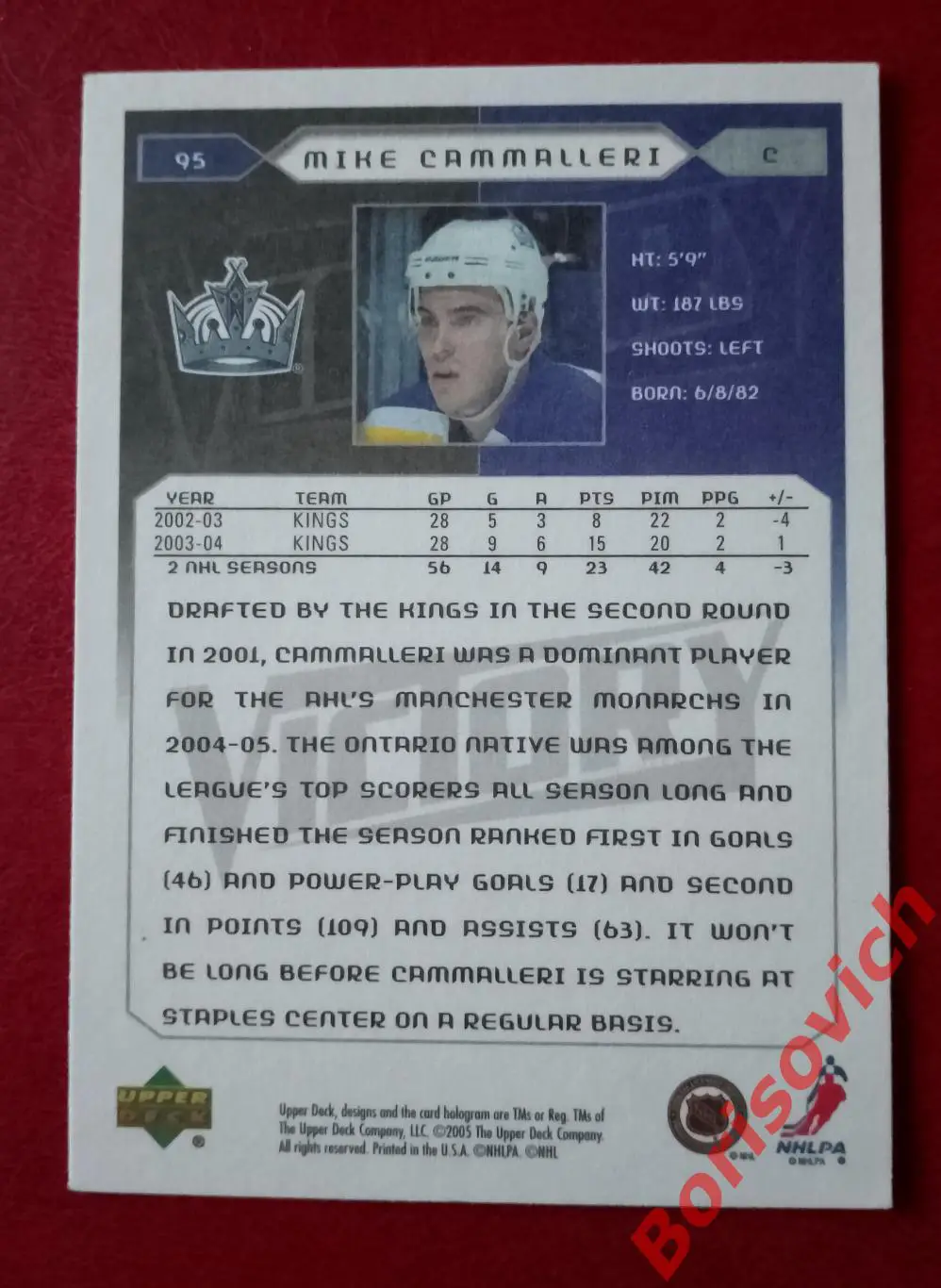 Карточка НХЛ / NHL Майкл Каммаллери / Лос Анжелес Кингс N 95 1