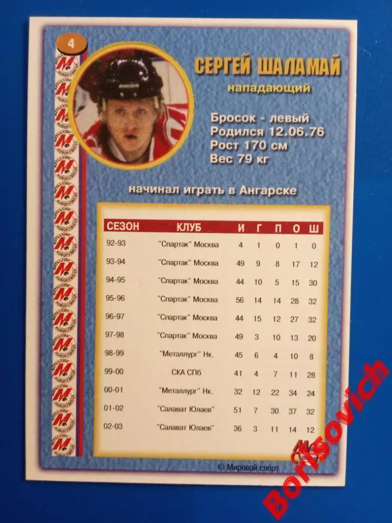Сергей Шаламай Металлург Новокузнецк Спартак Россия Суперлига 2003-2004 N 4 1