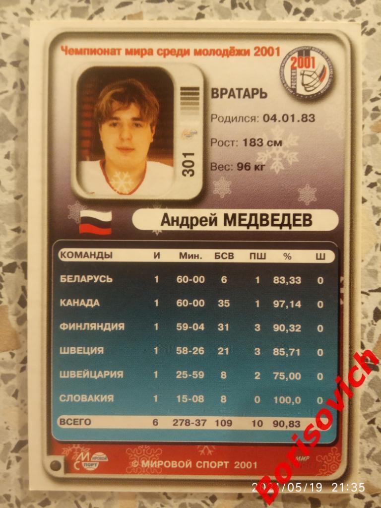 Андрей Медведев Россия Спартак Российский хоккей Сезон 2000-2001 N 301 1