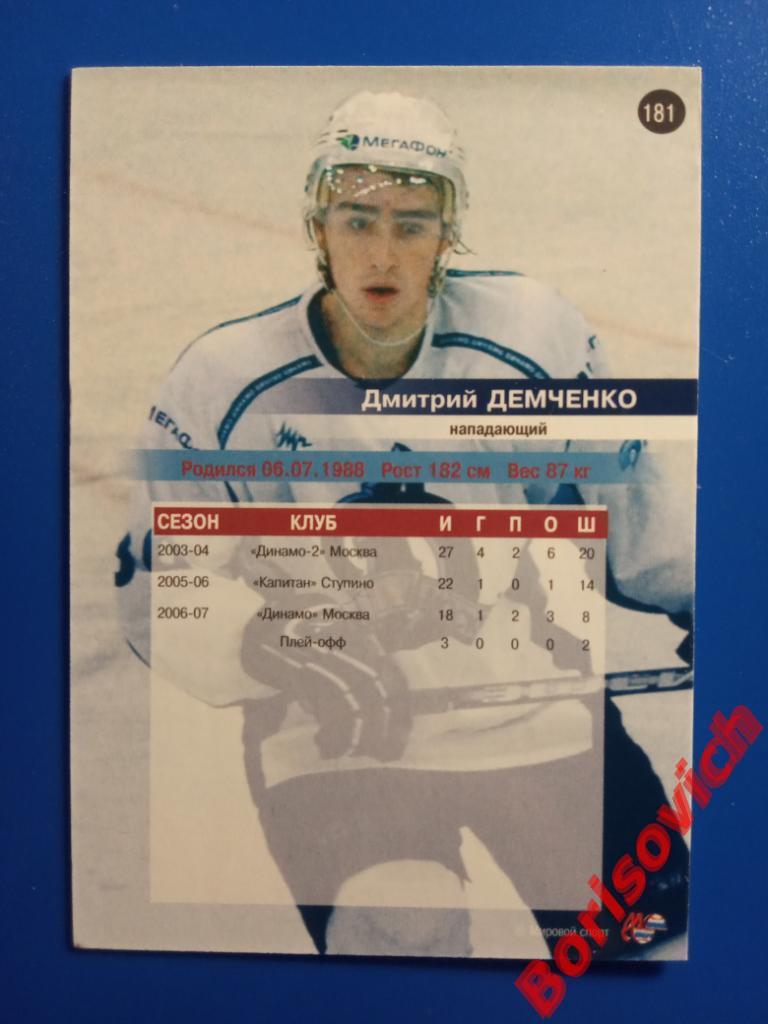 Дмитрий Демченко Динамо Москва Сезон 2006-2007 N 181 1