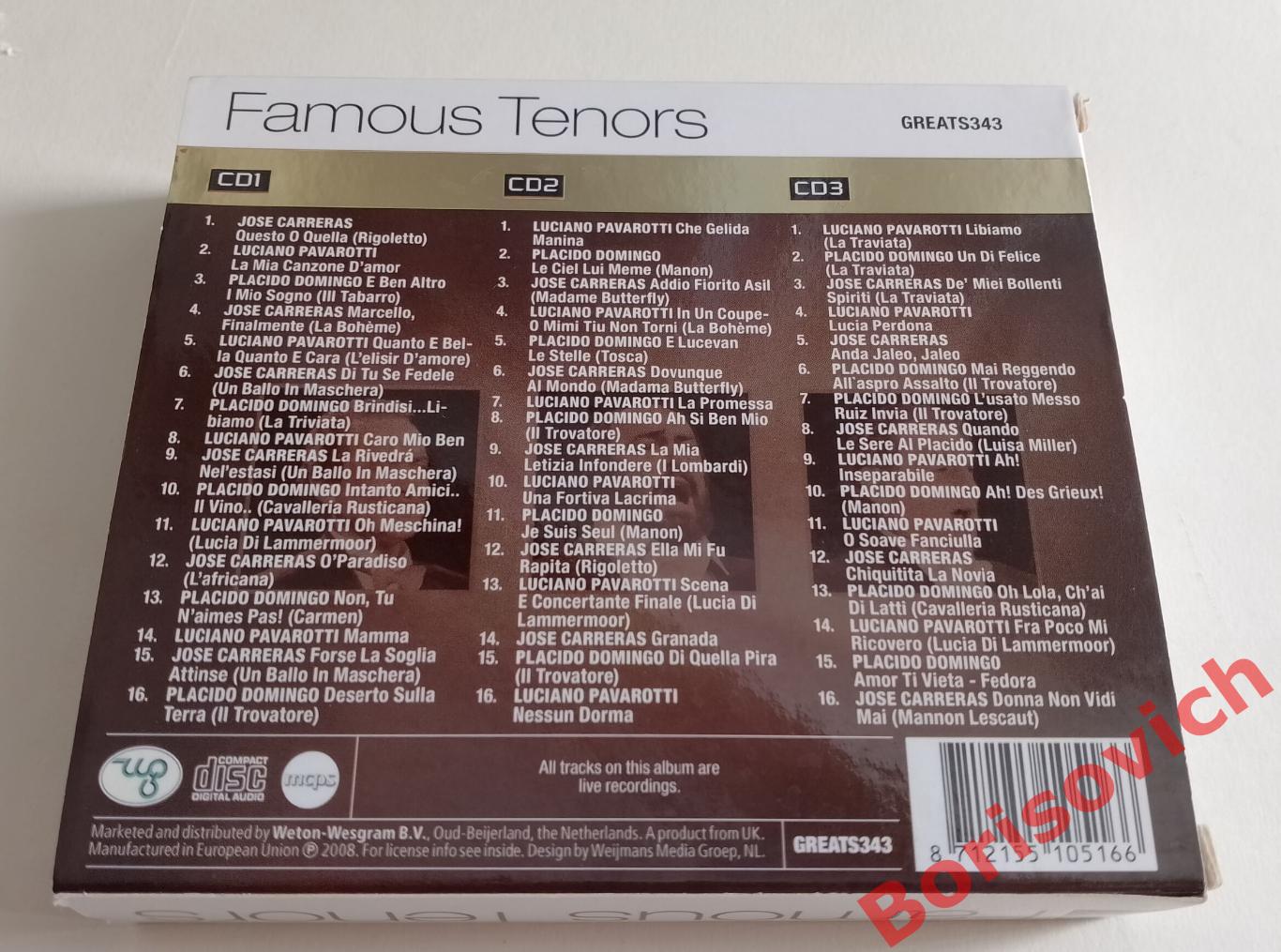 3 CD BOX Famous Tenors Три тенора КАРРЕРАС ПАВАРОТТИ ДОМИНГО 2008 Нидерланды 1