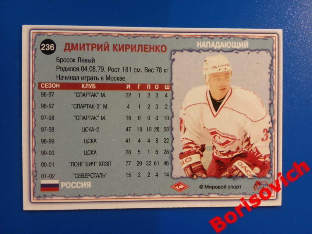 Дмитрий Кириленко Спартак Москва Мировой спорт N 236 2002-2003 1