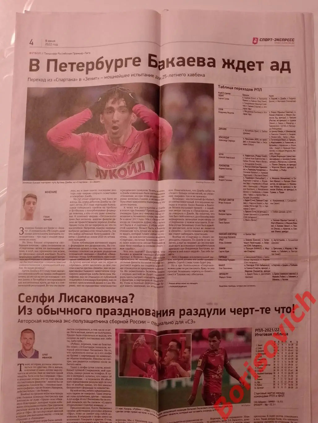 Газета Спорт-Экспресс N 104 от 08-06-2022 Спартак Зенит 2