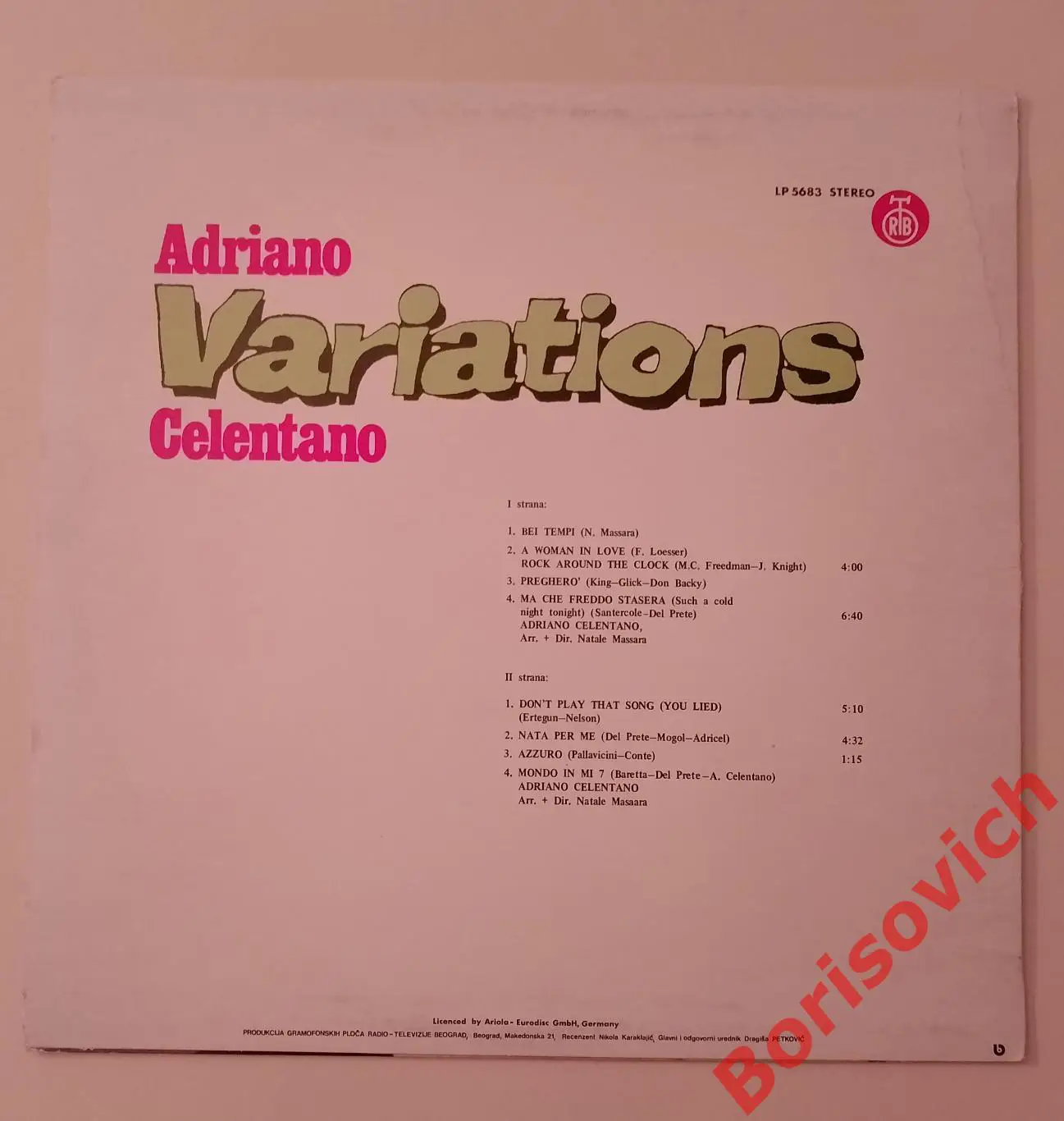 ADRIANO CELENTANO Variations 1978 ARIOLA Made in Germany 1