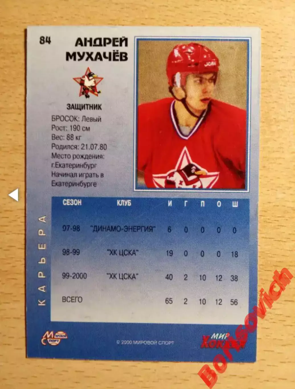 Андрей Мухачёв ХК ЦСКА Москва Мировой спорт N 84 1999-2000 1