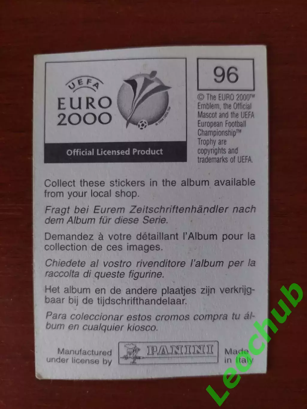 Наклейки Panini. ЧЄ 2000. Команда Бельгії. 1