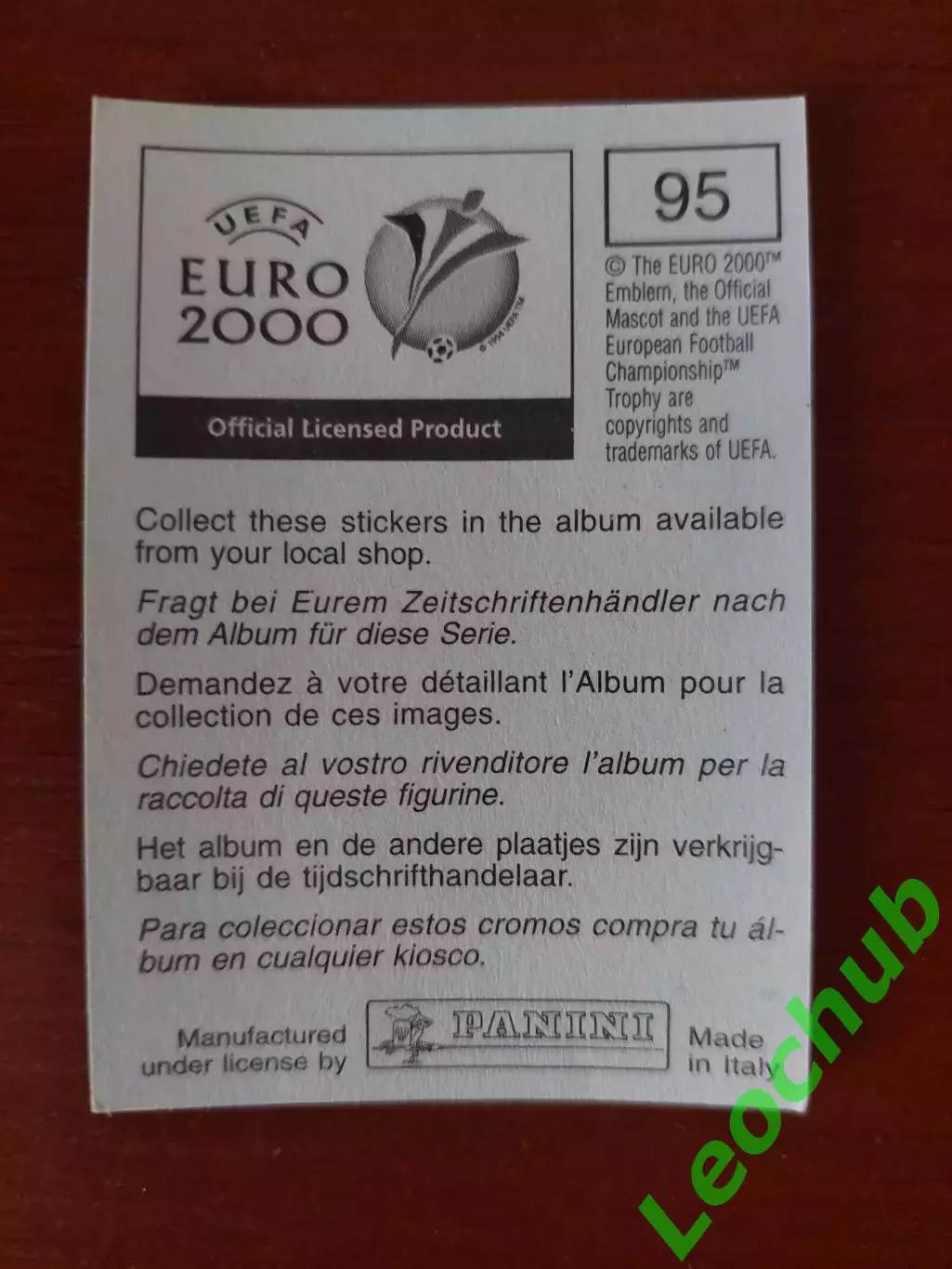 Наклейки Panini. ЧЄ 2000. Емблема Бельгії. 1