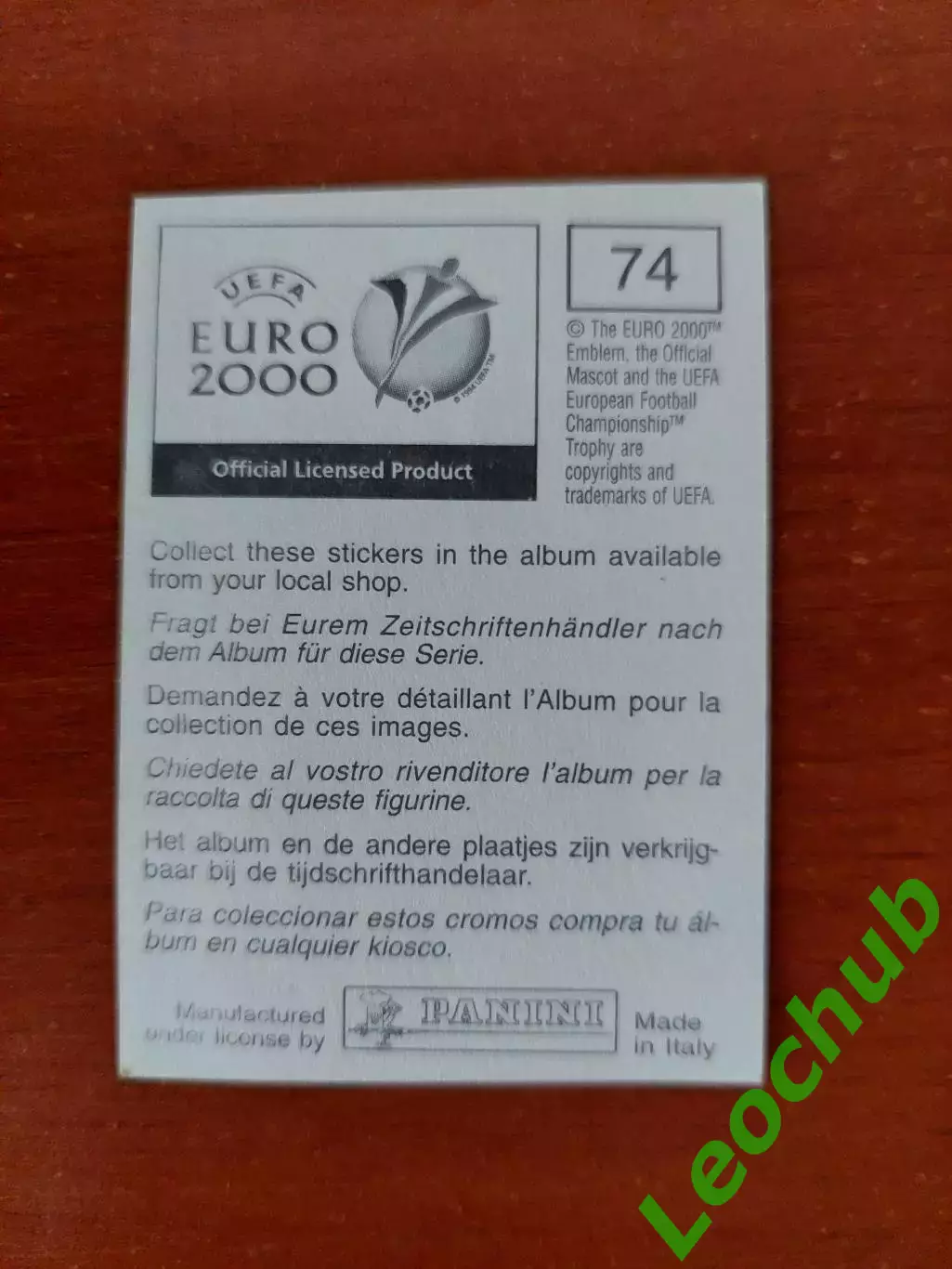 Наклейки Panini. ЧЄ 2000. Команда Англії. 1