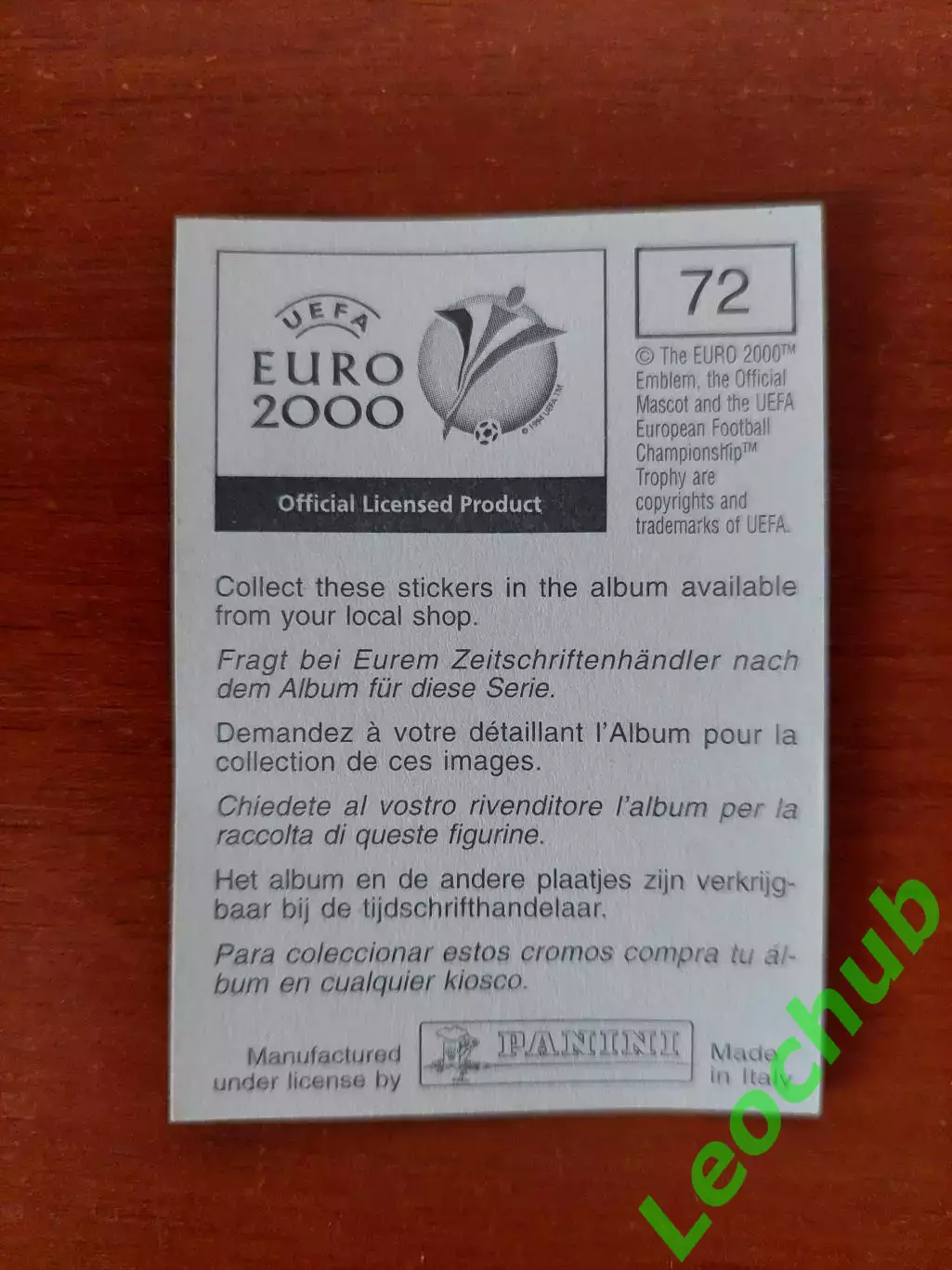 Наклейки Panini. ЧЄ 2000. Емблема Англії. 1