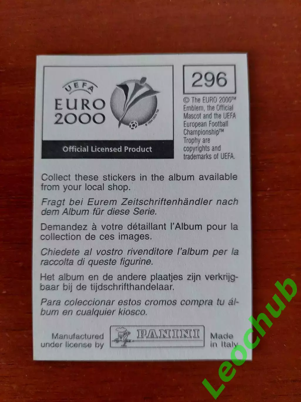 Наклейки Panini. ЧЄ 2000. Команда Чехії. 1