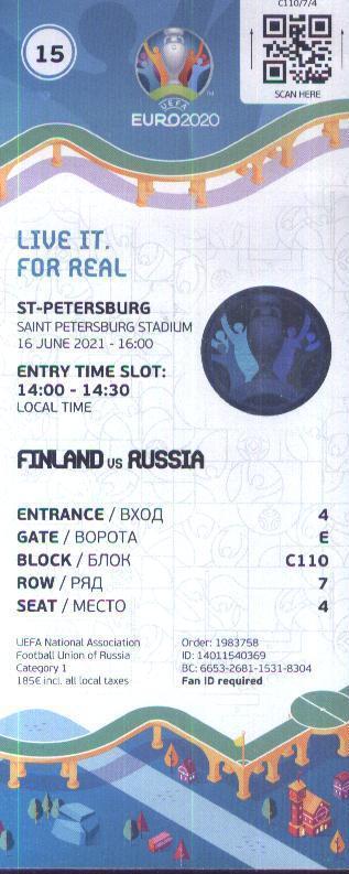 ЕВРО-2020. Финляндия - Россия 16.06.2021