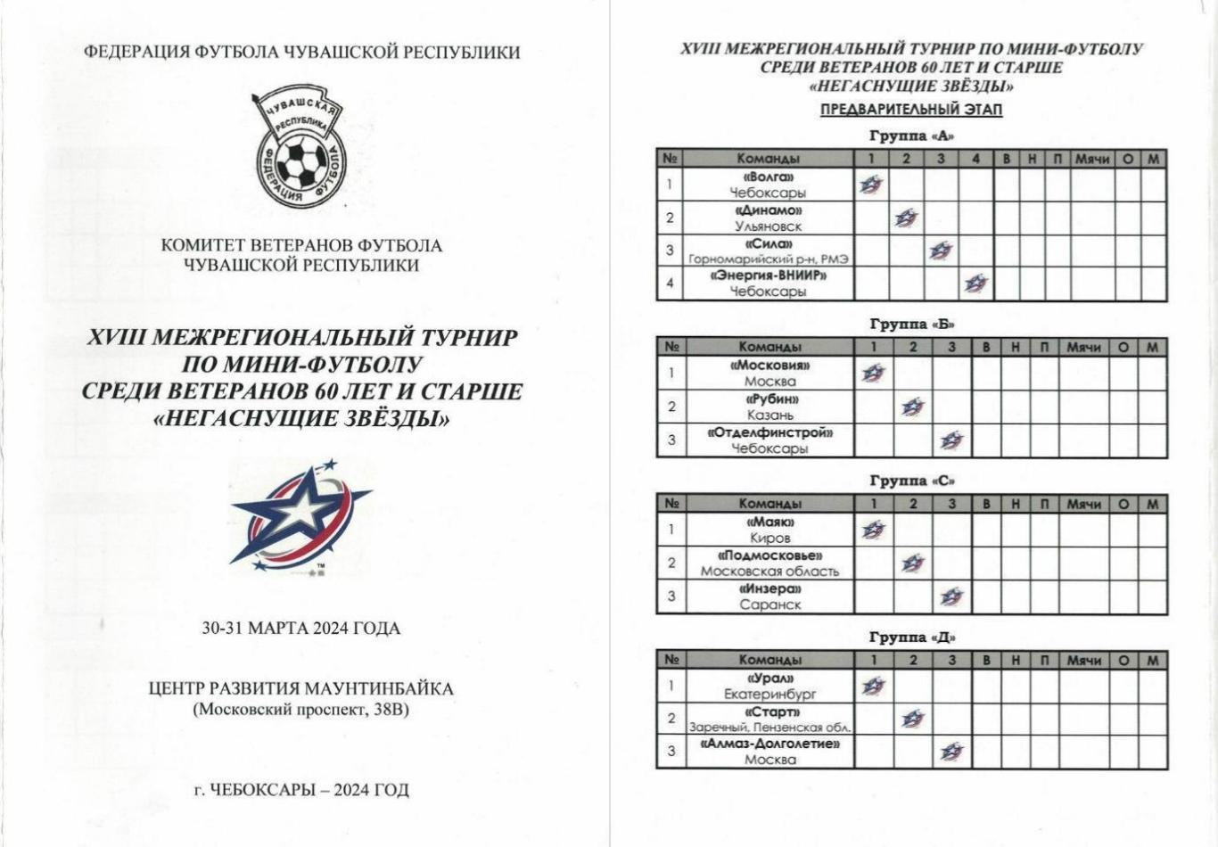 Комплект программ с турниров ветеранов. Чебоксары. 2024 год