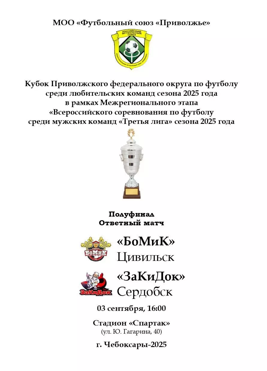 БоМиК Цивильск - ЗаКиДок Сердобск 3 сентября 2025 года