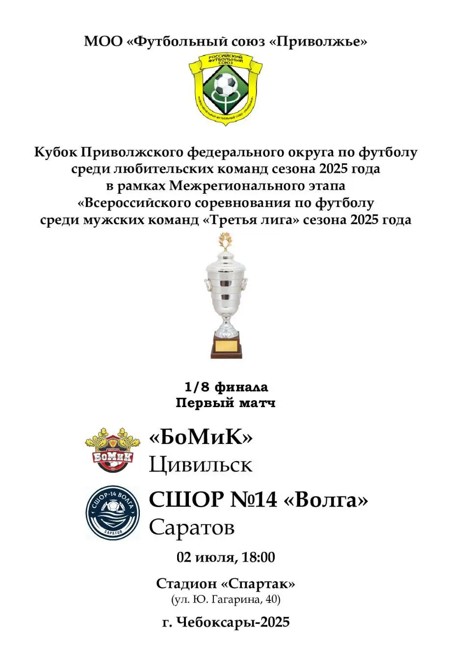 БоМиК Цивильск - СШОР №14 Волга Саратов 2 июля 2025 года