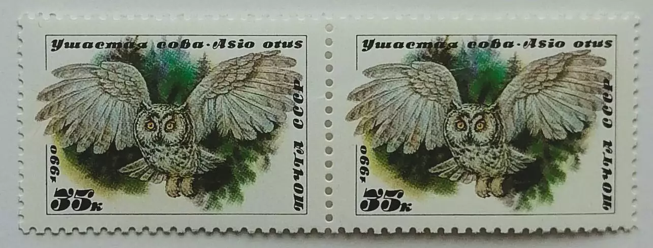 СССР 1990. Совы. Ушастая сова. Пара. 1