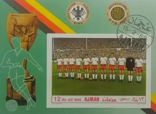 Блок б/з. Аджман 1969. Футбол. Сборная Германия (ФРГ).