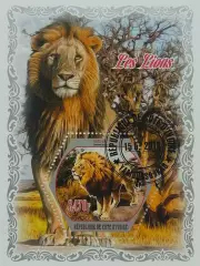 Блок. Кот-д’Ивуар 2018. Фауна. Животные Африки. Львы.