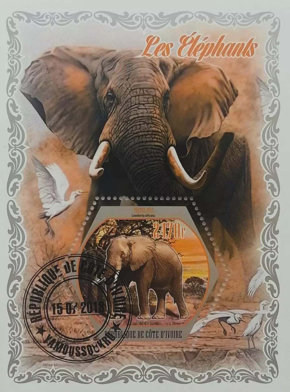 Блок. Кот-д’Ивуар 2018. Фауна. Животные Африки. Слоны.