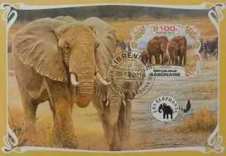 Блок. Габон 2019. Фауна. Животные Африки. Слоны.