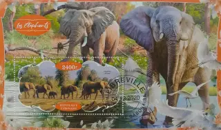 Блок. Габон 2020. Фауна. Животные Африки. Слоны.
