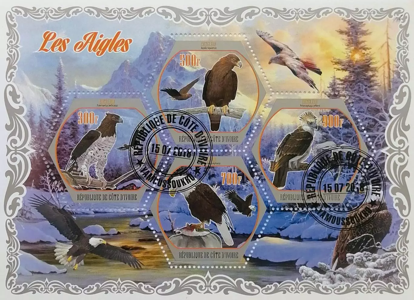 Малый лист. Кот-д’Ивуар 2018. Фауна. Хищные птицы.