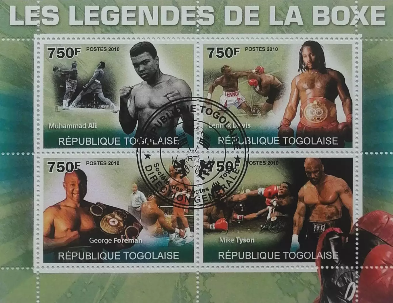Малый лист. Того 2010. Бокс. Мухаммед Али. Леннокс Льюис. Джордж Форман. Тайсон.