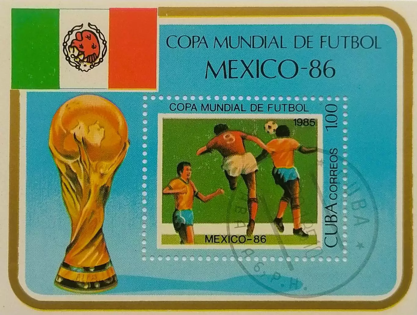 Блок. Куба 1985. Чемпионат мира по футболу. Мексика 1986.
