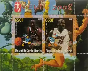 Малый лист. Бенин 2007. Баскетбол. Майкл Джордан. Шакил О’Нил.