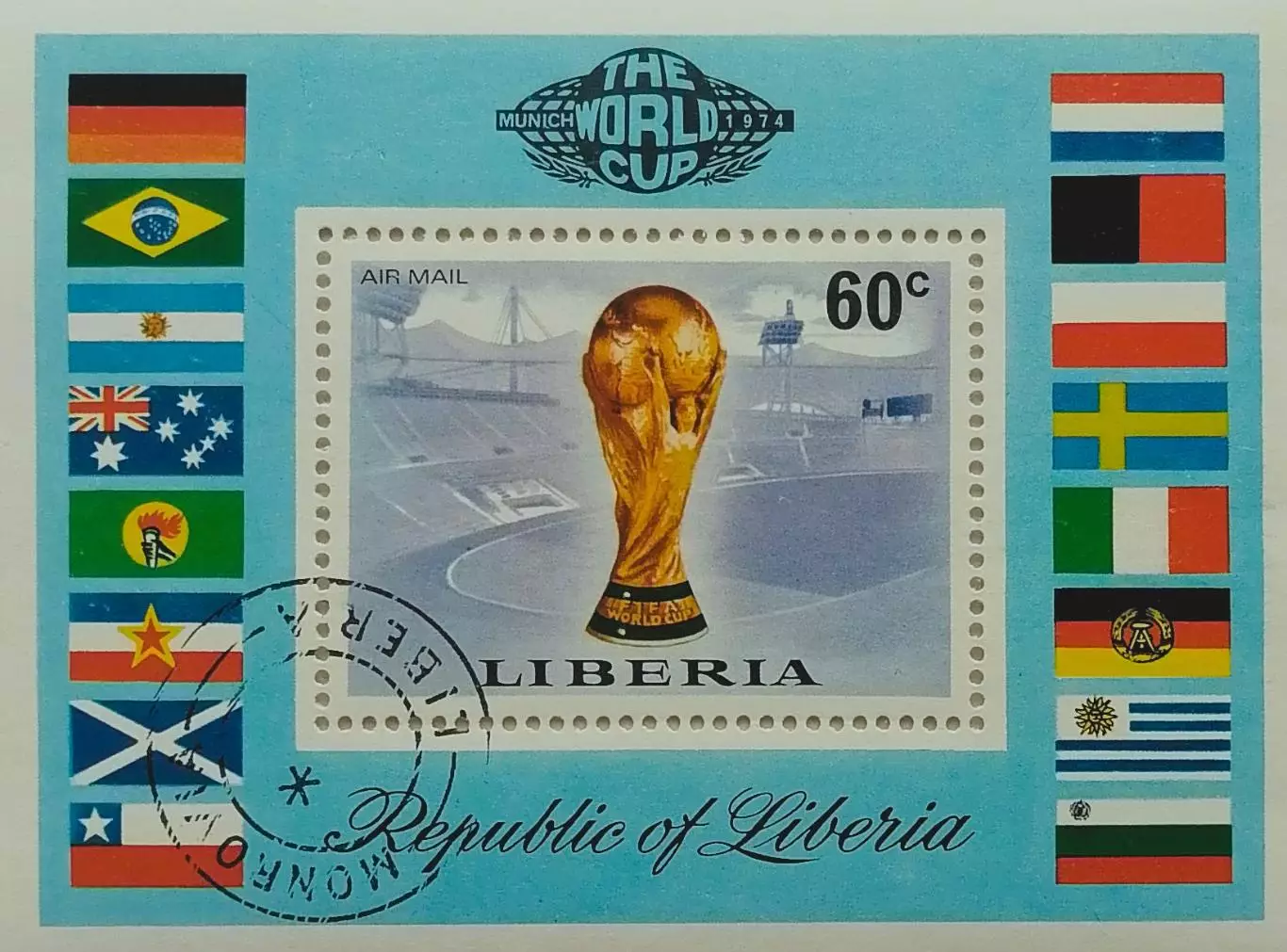 Блок. Либерия 1974. Чемпионат мира по футболу. Германия 1974.