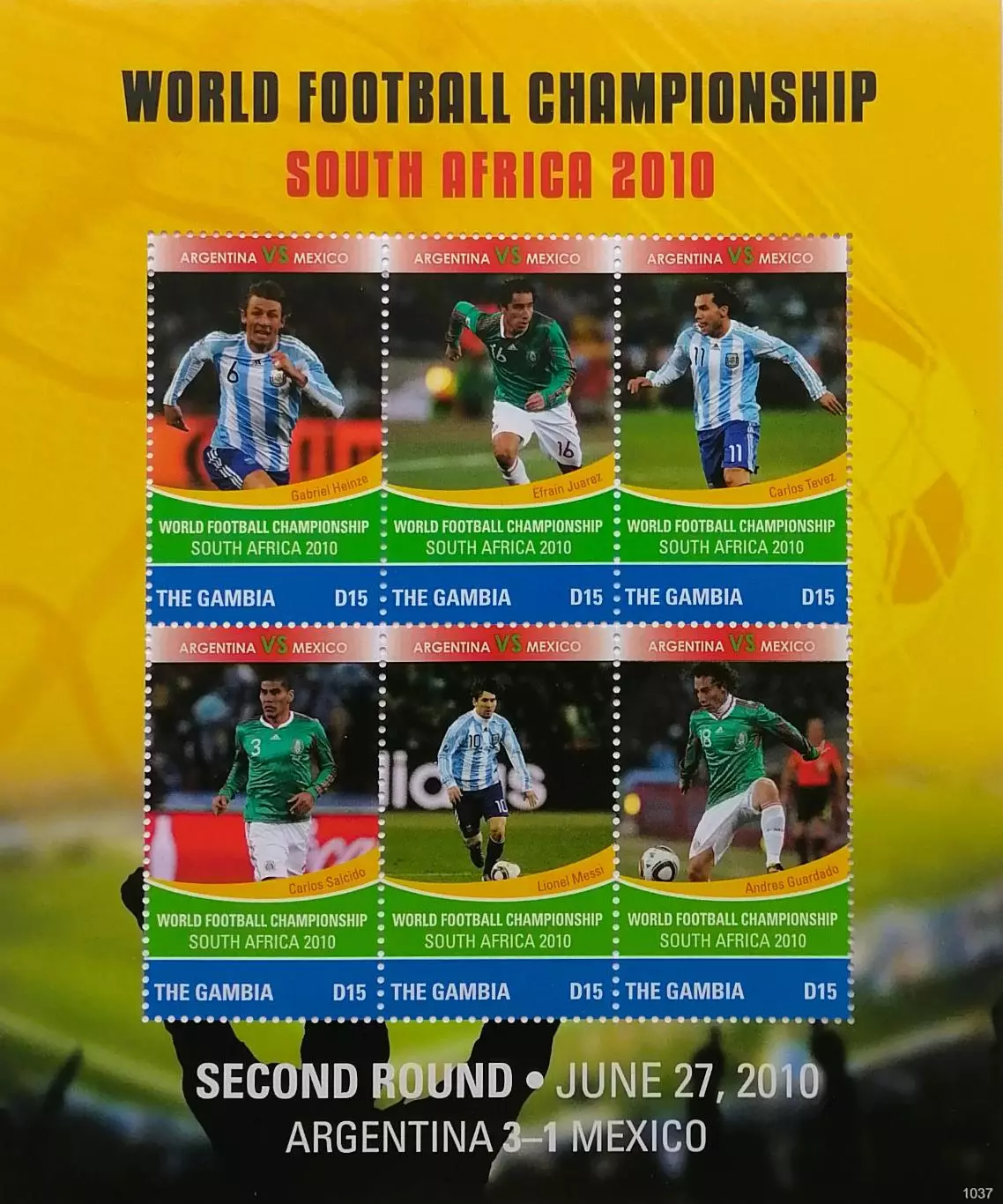 Малый лист. Гамбия 2010. ЧМ по футболу. ЮАР 2010. Аргентина - Мексика - 3:1.