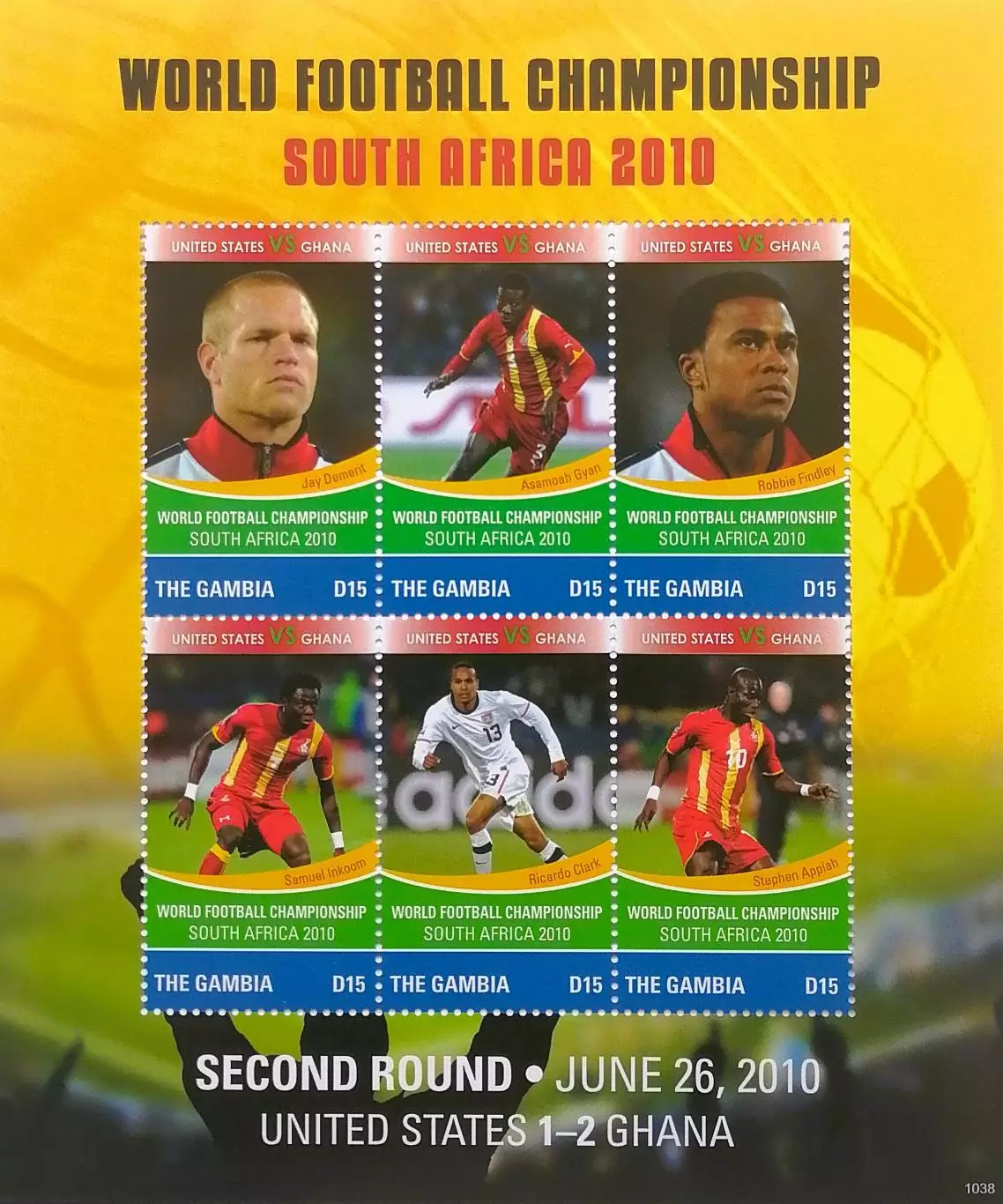Малый лист. Гамбия 2010. Чемпионат мира по футболу. ЮАР 2010. США - Гана - 1:2.