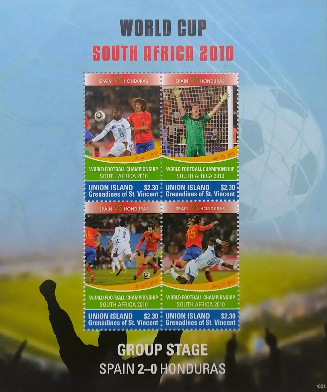 Малый лист. Сент-Винсент и Гренадины 2010. Чемпионат мира по футболу. ЮАР 2010.