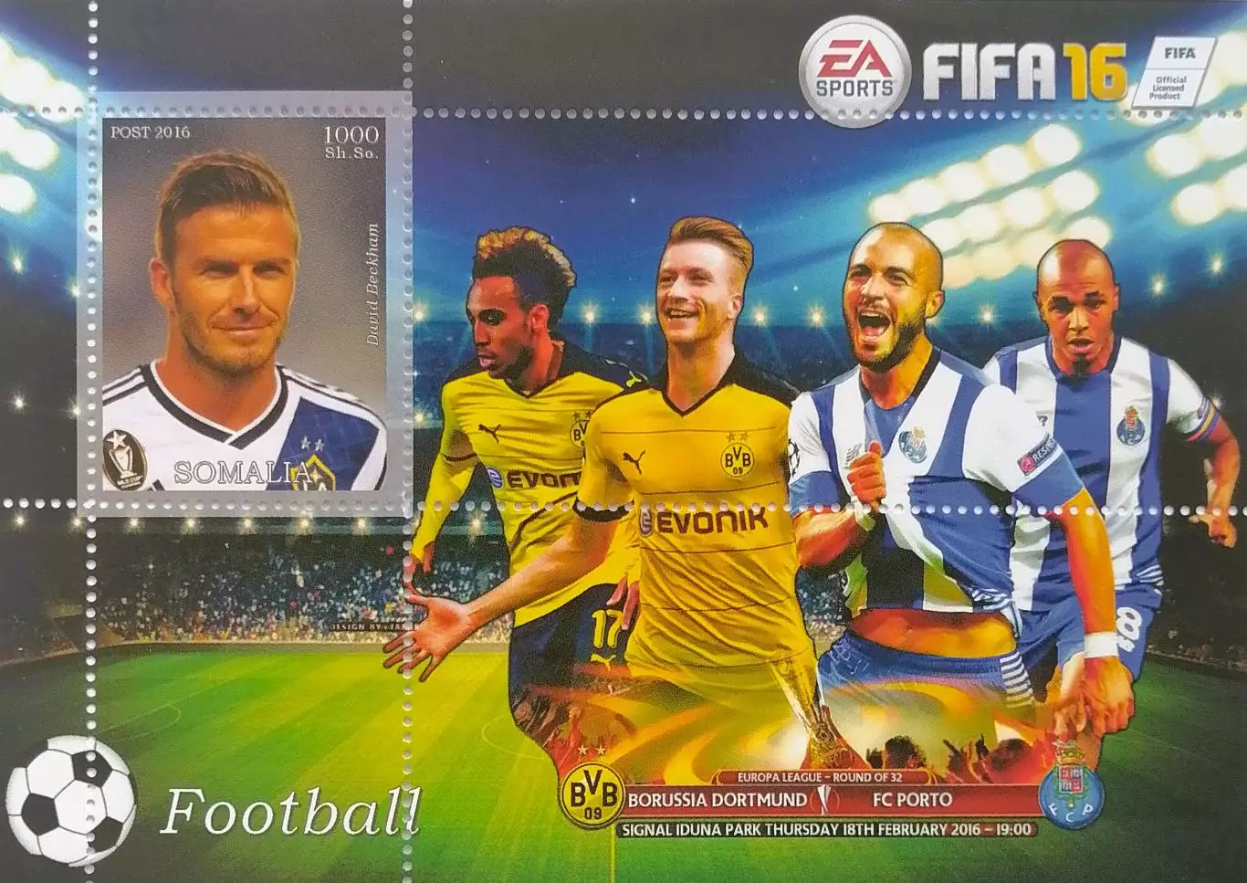 Блок. Сомали 2016. Футбол. Дэвид Бекхэм.